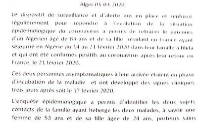 Urgent | deux autres cas du Coronavirus enregistrés en Algérie